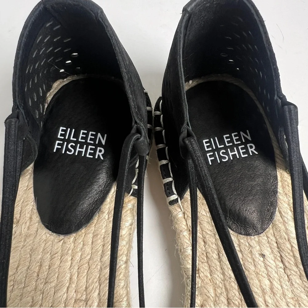 •EILEEN FISHER• Lee 2 Espadrille Sandal Black Perforated Nubuck Leather Size‎ 6